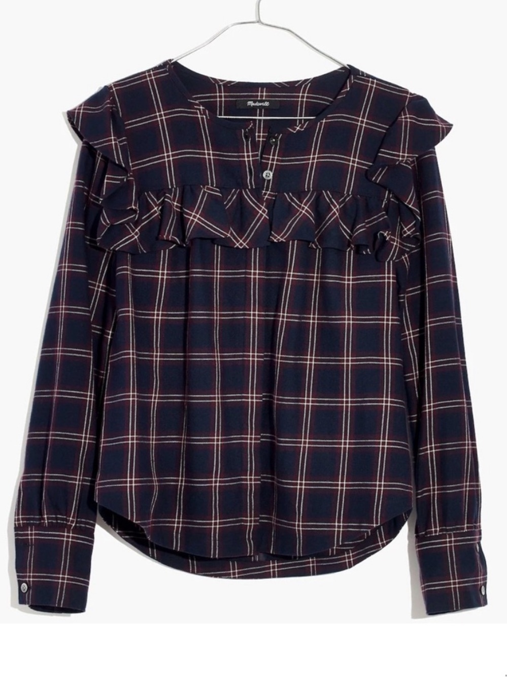 Madewell 100% Cotton Plaid Ruffle-Yolk Top